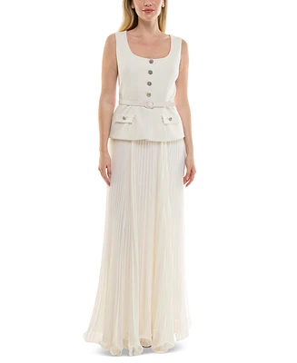 Taylor Women's Mixed-Media Square-Neck Sleeveless Dress