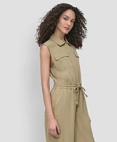 Dkny Women's Twill Button-Front Drawstring-Waist Jumpsuit