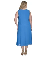 Jessica Howard Plus 2.Pc Jewel-Neck Midi Dress & Lace 3/4-Sleeve Jacket