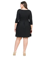 24seven Comfort Apparel Plus Perfect Fit and Flare Pocket Dress