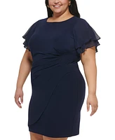 Jessica Howard Plus Flutter-Sleeve Shirred Dress
