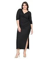 24seven Comfort Apparel Fitted V-Neck Side Slit Maxi Dress