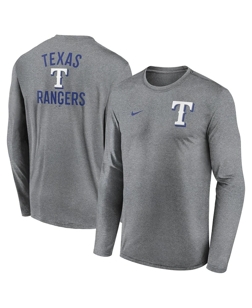Nike Men's Heather Charcoal Texas Rangers 2-Hit Legend Performance Long Sleeve T-Shirt