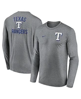 Nike Men's Heather Charcoal Texas Rangers 2-Hit Legend Performance Long Sleeve T-Shirt