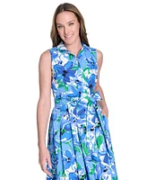 Jessica Howard Petite Cotton Printed Tie-Waist Shirtdress
