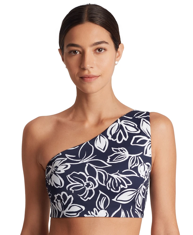 Lauren Ralph Women's Printed Asymmetric One-Shoulder Bikini Top