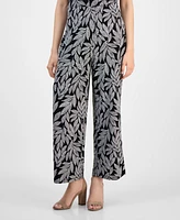 Ak Anne Klein Petite Leaf-Print Cropped Wide-Leg Pull-On Pants