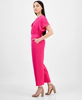 Ak Anne Klein Petite Textured Pull-On Mid-Rise Wide-Leg Pants