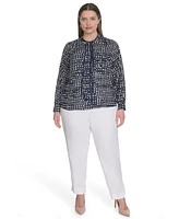 Calvin Klein Plus Printed Tie-Neck Long-Sleeve Blouse