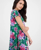 Ak Anne Klein Petite Floral-Print Flutter-Sleeve Shift Dress