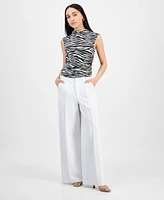 Bar Iii Petite Printed Ruched-Side Mock-Neck Top, Exclusively at Macy's