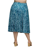 24seven Comfort Apparel Plus Print Elastic Waist Pocket Midi Skirt
