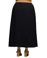 24seven Comfort Apparel Plus Elastic Waist A-Line Maxi Skirt