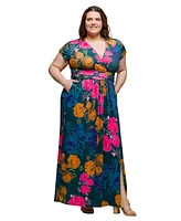24seven Comfort Apparel Plus Cap Sleeve V-Neck Side Slit Pocket Maxi Dress