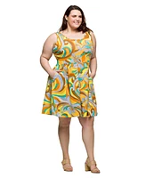24seven Comfort Apparel Plus Sleeveless Pleated Knee Length Pocket Dress