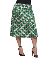 24seven Comfort Apparel Plus Print Comfortable Elastic Waist Knee Length Skirt