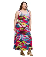 24seven Comfort Apparel Plus Scoop Neck A-Line Sleeveless Maxi Dress