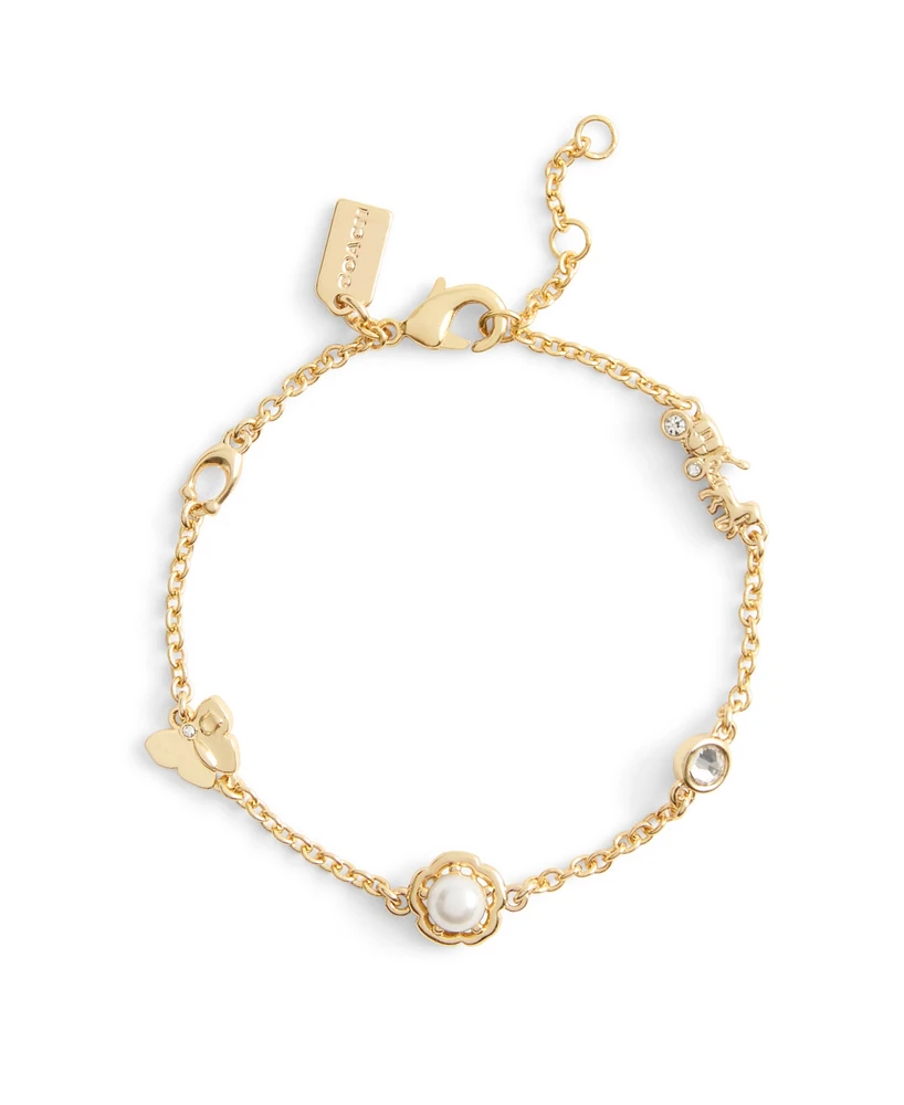 Coach Signature Faux Cultivated Pearl Tea Rose Bracelet