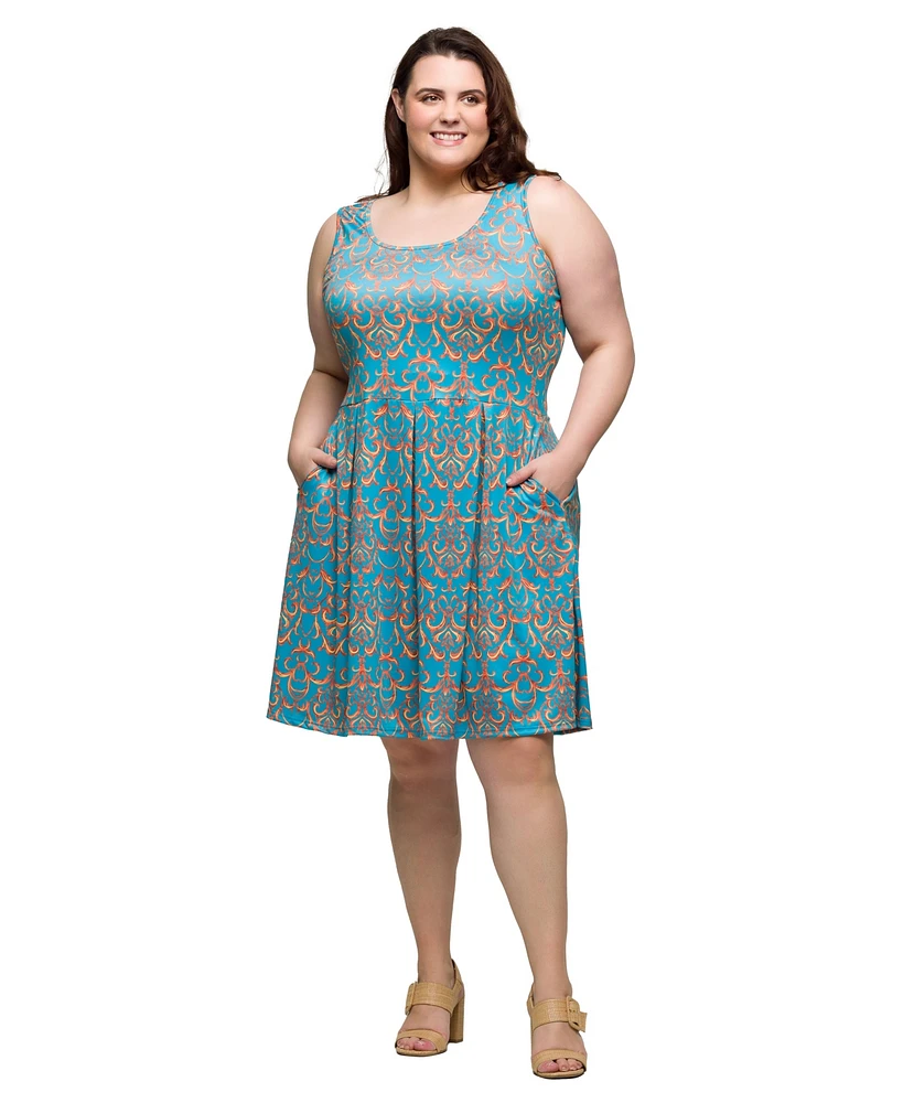 24seven Comfort Apparel Plus Sleeveless Pleated Knee Length Pocket Dress