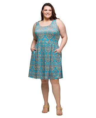 24seven Comfort Apparel Plus Sleeveless Pleated Knee Length Pocket Dress