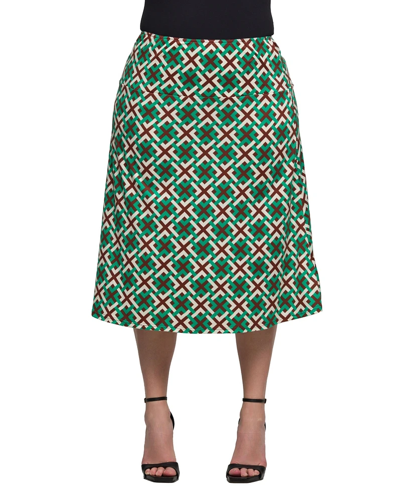 24seven Comfort Apparel Plus Print Comfortable Elastic Waist Knee Length Skirt