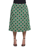24seven Comfort Apparel Plus Print Comfortable Elastic Waist Knee Length Skirt