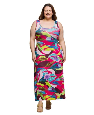 24seven Comfort Apparel Plus Scoop Neck A-Line Sleeveless Maxi Dress