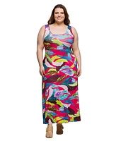 24seven Comfort Apparel Plus Scoop Neck A-Line Sleeveless Maxi Dress