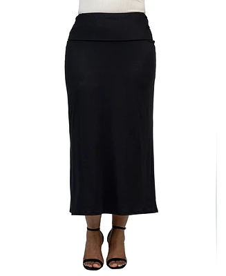24seven Comfort Apparel Plus Comfortable Fold Over Maxi Skirt