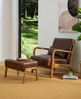 Glitzhome 2-Pc. Leatherette Mid-century Modern Accent Stool and Chair