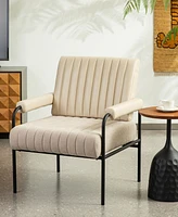 Glitzhome 34" Leatherette Mid-Century Modern and Fabric Combination Armchair