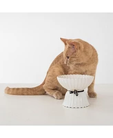 Elevated Cat Bowl: White & Black Flower