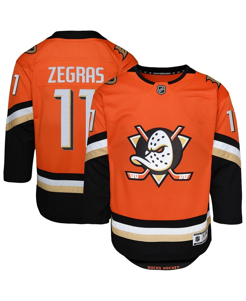 Outerstuff Big Boys and Girls Trevor Zegras Orange Anaheim Ducks Premier Player Jersey