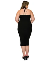 L I V D Plus Sienna Tie Neck Rib Dress