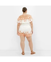 City Chic Plus Poppy Print Playsuit