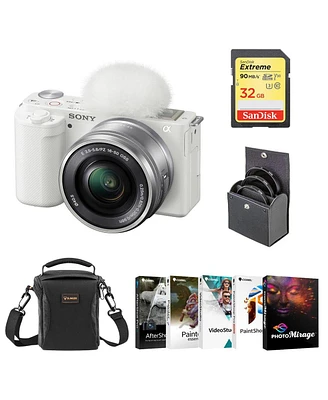 Sony Zv-E10 Mirrorless Camera with 16-50mm Lens, White Bundle with Pc Photo & Video Editing Software Suite, 32GB Sd Memory Card, Shoulder Bag, 40.5mm