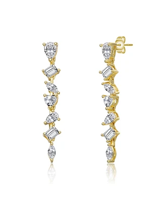 Sterling Silver 14K Gold Plated with Clear Cubic Zirconia Drop Earrings
