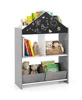 Playhouse Kids Bookshelf with Chalkboard and Whiteboard for 3-6 Years