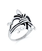 Bling Jewelry Oxidized .925 Sterling Silver Antique Style Religious Fleur De Lis Signet Ring Masonic Symbol