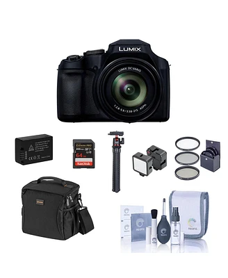 Panasonic Lumix FZ80D Point & Shoot Digital Camera, Bundle with 64GB Sd Card, Bag, Extra Battery, Flexible Tripod, Mini Led Light, Filter Kit, Cleanin