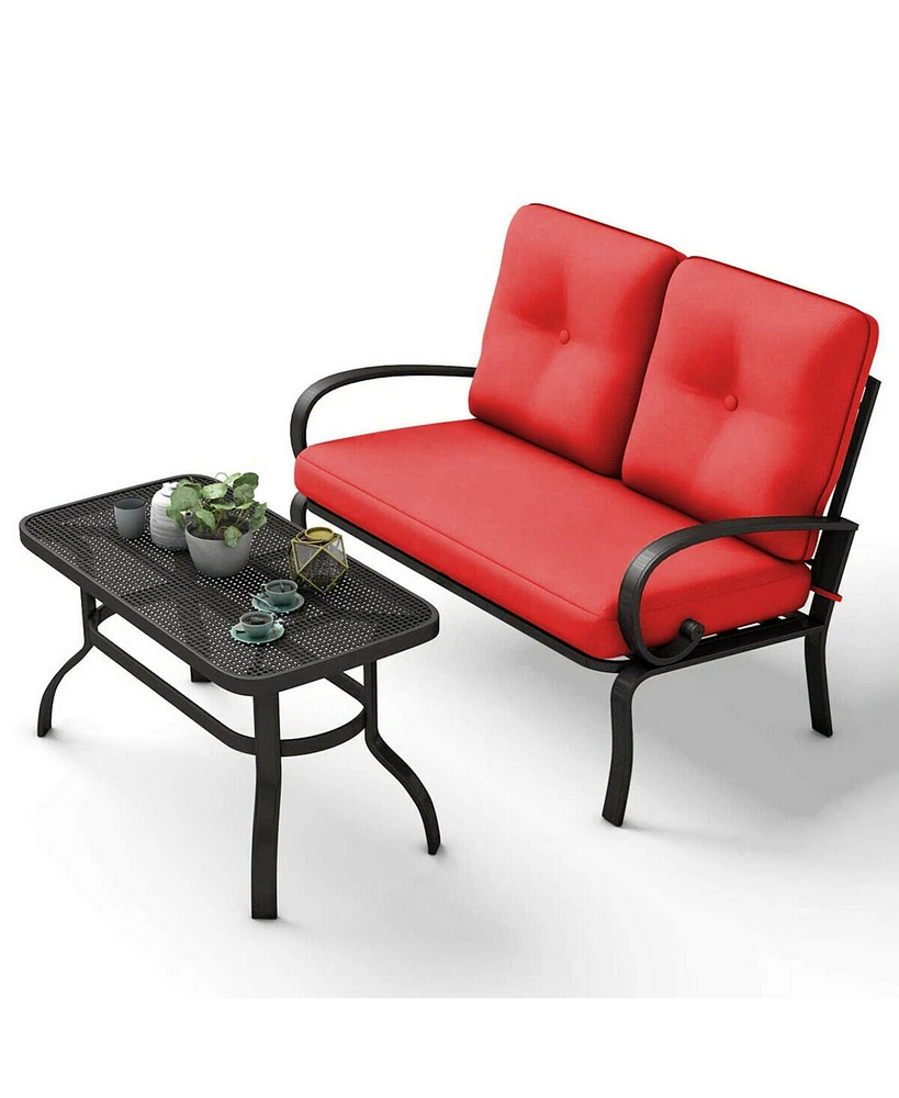 Gymax 2PCS Patio Loveseat & Table Set Cushioned Outdoor Furniture Set Yard Garden