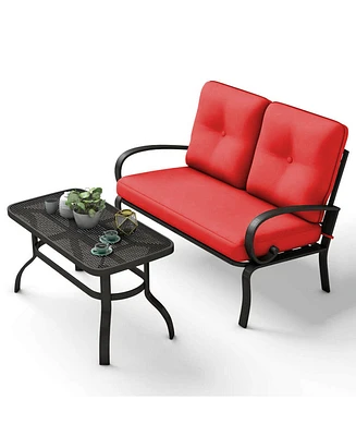 Gymax 2PCS Patio Loveseat & Table Set Cushioned Outdoor Furniture Set Yard Garden