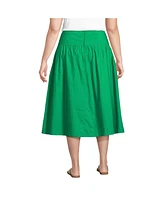 Lands' End Plus Poplin Drop Waist Midi Skirt - Set Bottom