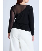 Eloquii Plus Mesh Combo Long Sleeve Top