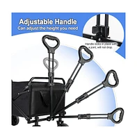 Collapsible Black Folding Camp Wagon with Wheels for Shopping Camping Beach
