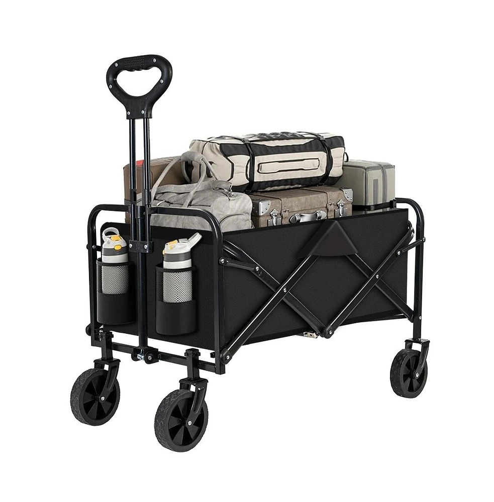 Collapsible Black Folding Camp Wagon with Wheels for Shopping Camping Beach
