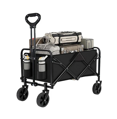 Collapsible Black Folding Camp Wagon with Wheels for Shopping Camping Beach