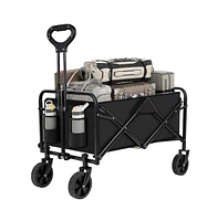 Collapsible Black Folding Camp Wagon with Wheels for Shopping Camping Beach