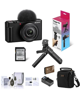 Sony Zv-1F Vlogging Camera, Black Bundle with ACCVC1 Vlogger Accessory Kit, Shoulder Bag, Extra Battery, Charger, Screen Protector, Cleaning Kit