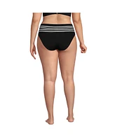 Lands' End Plus Smoothing High Waisted Bikini Bottom with Piping